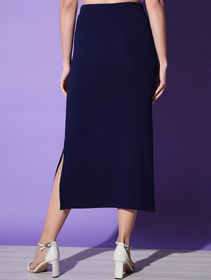dark blue solid lycra pencil skirt - 20183387 - Standard Image - 4