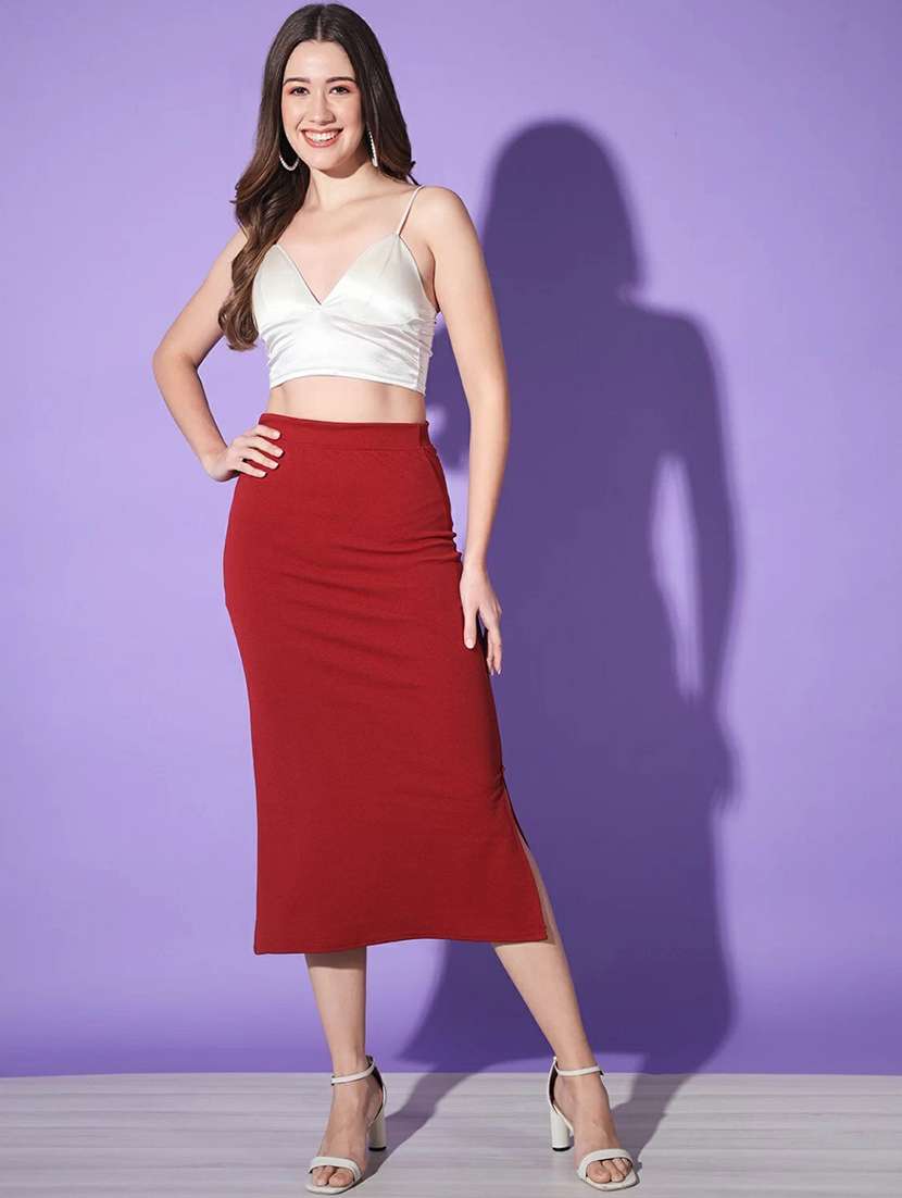 maroon solid lycra pencil skirt - 20183388 -  Standard Image - 4