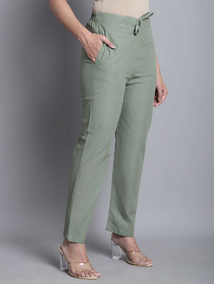 green solid straight ankle length pant - 20183573 -  Standard Image - 1
