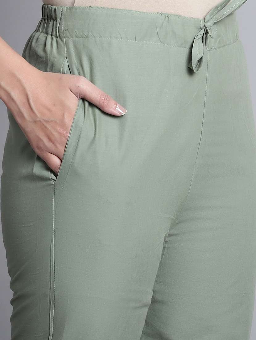 green solid straight ankle length pant - 20183573 -  Standard Image - 4