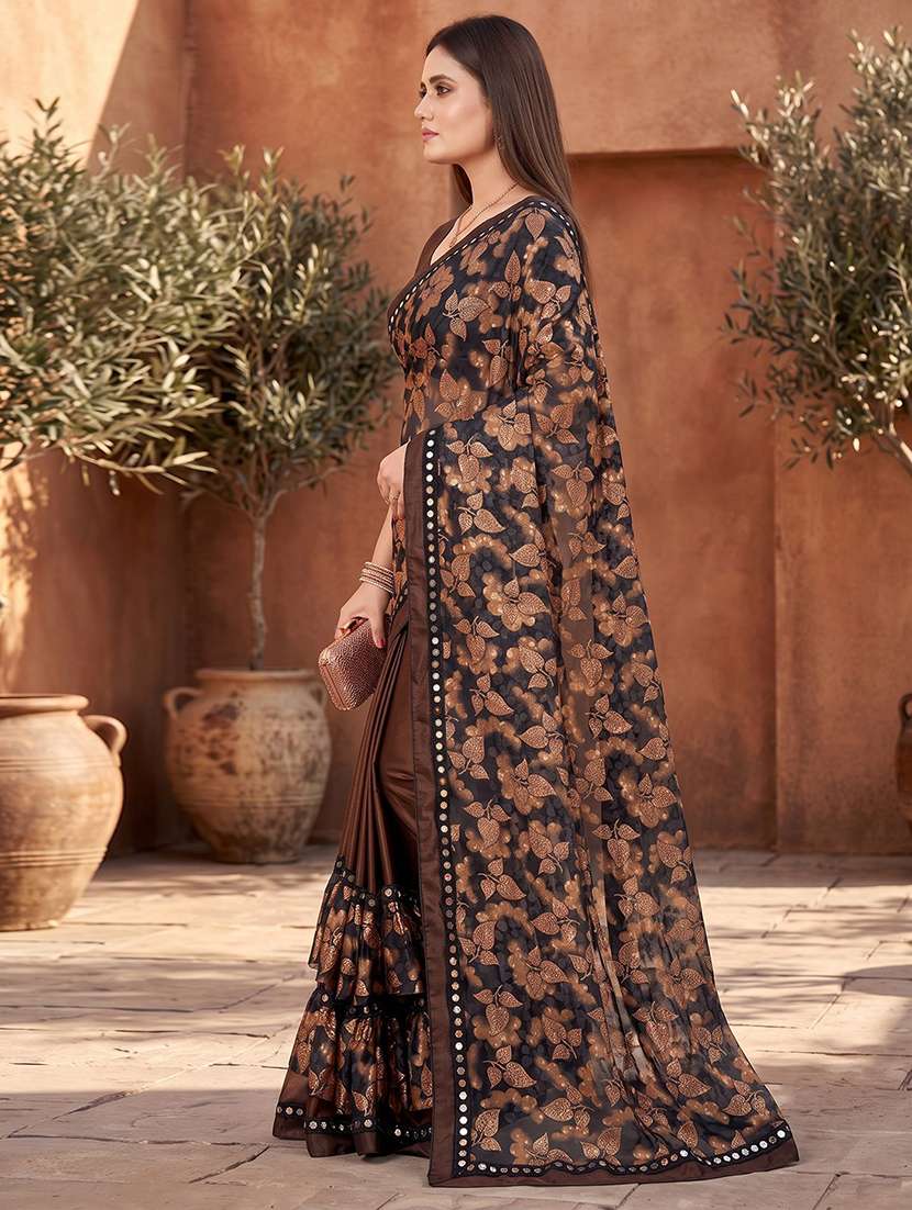 Women's Self Design Brown Colored Saree With Blouse - 20183675 -  Standard Image - 1