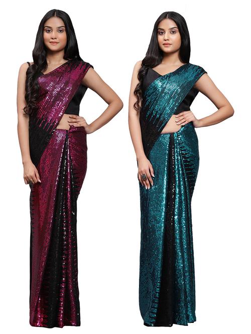 women pack of 2 party wear combo sarees with blouse - 20183696 -  Standard Image - 0