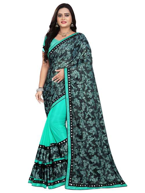 women's printed light blue colored saree with blouse - 20183729 - Standard Image - 0