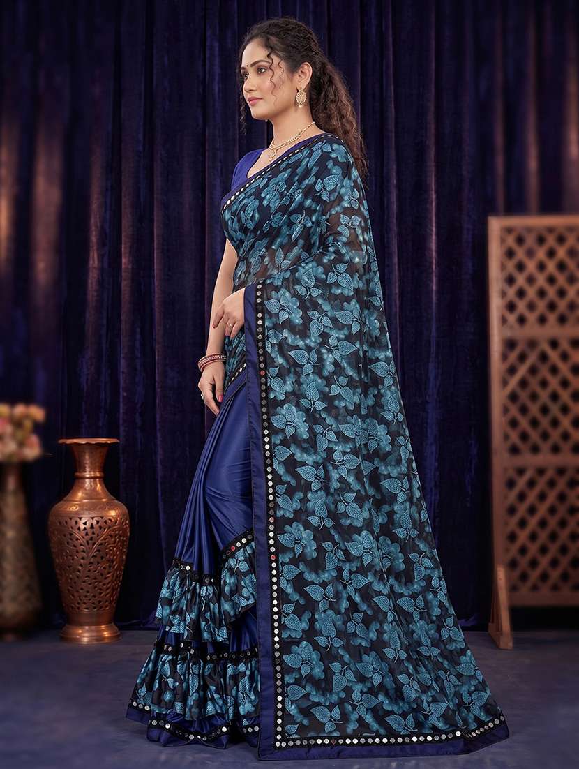 Women's Self Design Blue Colored Saree With Blouse - 20183749 -  Standard Image - 1