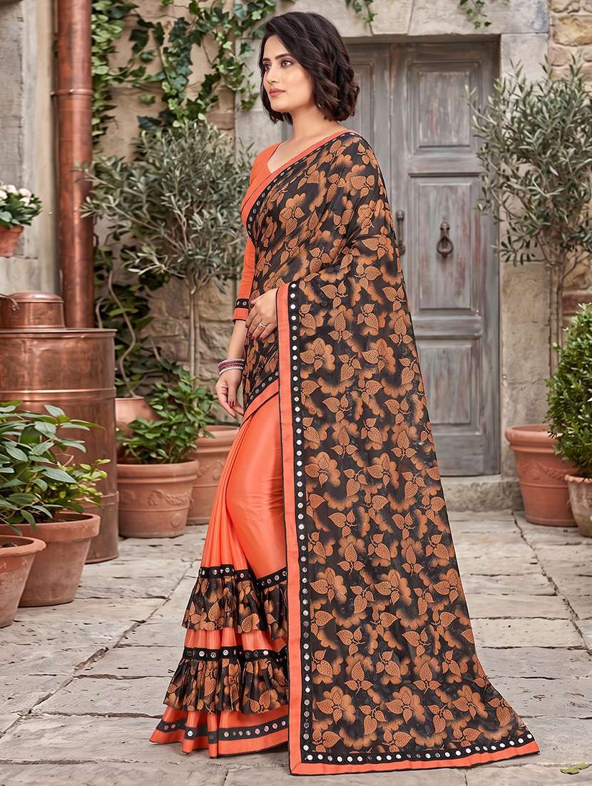 Women's Self Design Orange Colored Saree With Blouse - 20183756 -  Standard Image - 1
