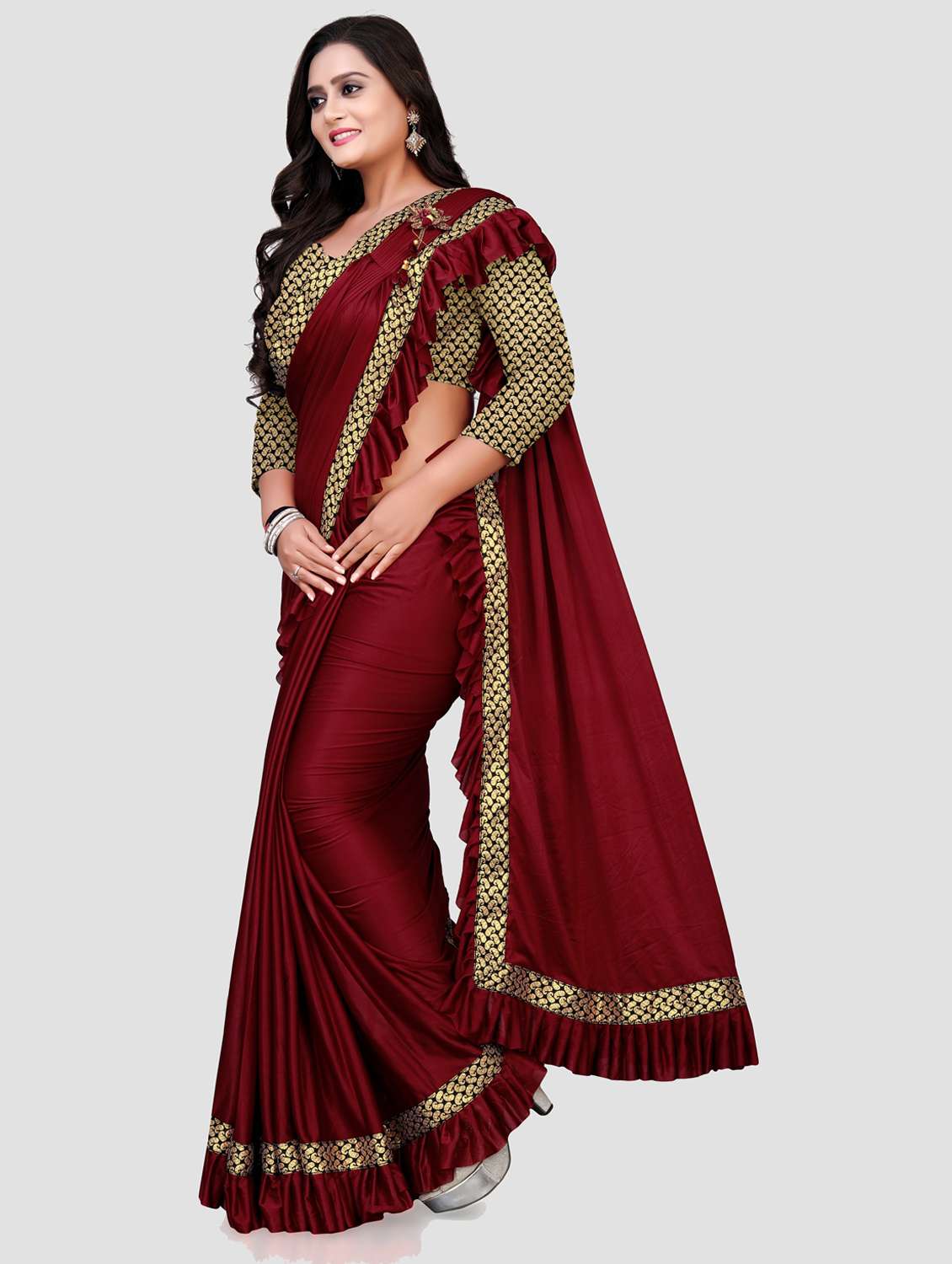 women's bordered red colored saree with blouse - 20183808 -  Standard Image - 1