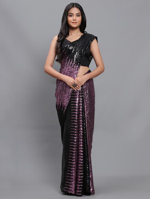 women black sequin saree with blouse - 20183865 -  Standard Image - 0