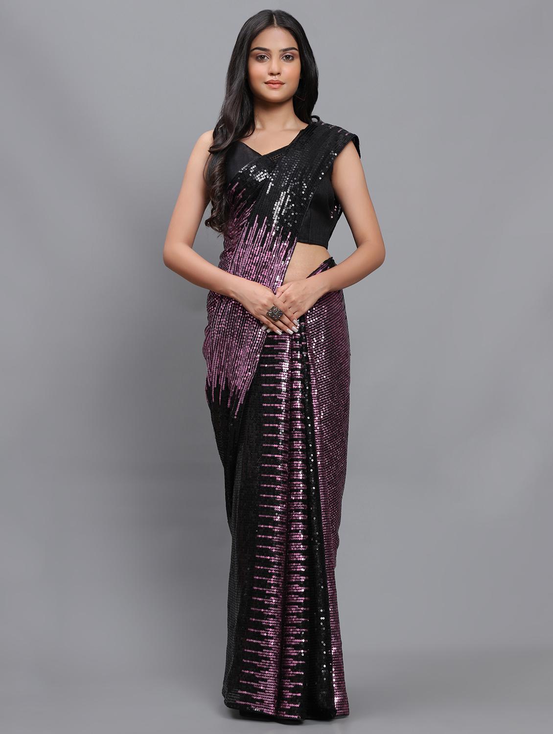 women black sequin saree with blouse - 20183865 -  Zoom Image - 0