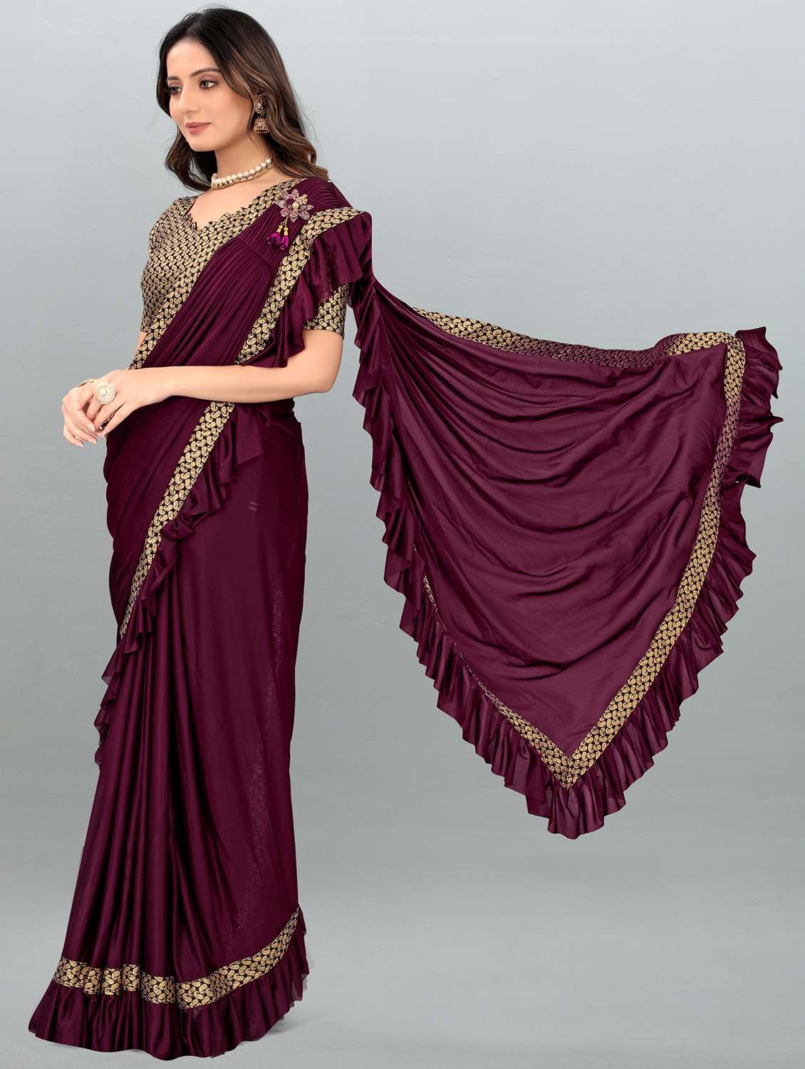 women's bordered magenta colored saree with blouse - 20183903 -  Standard Image - 1