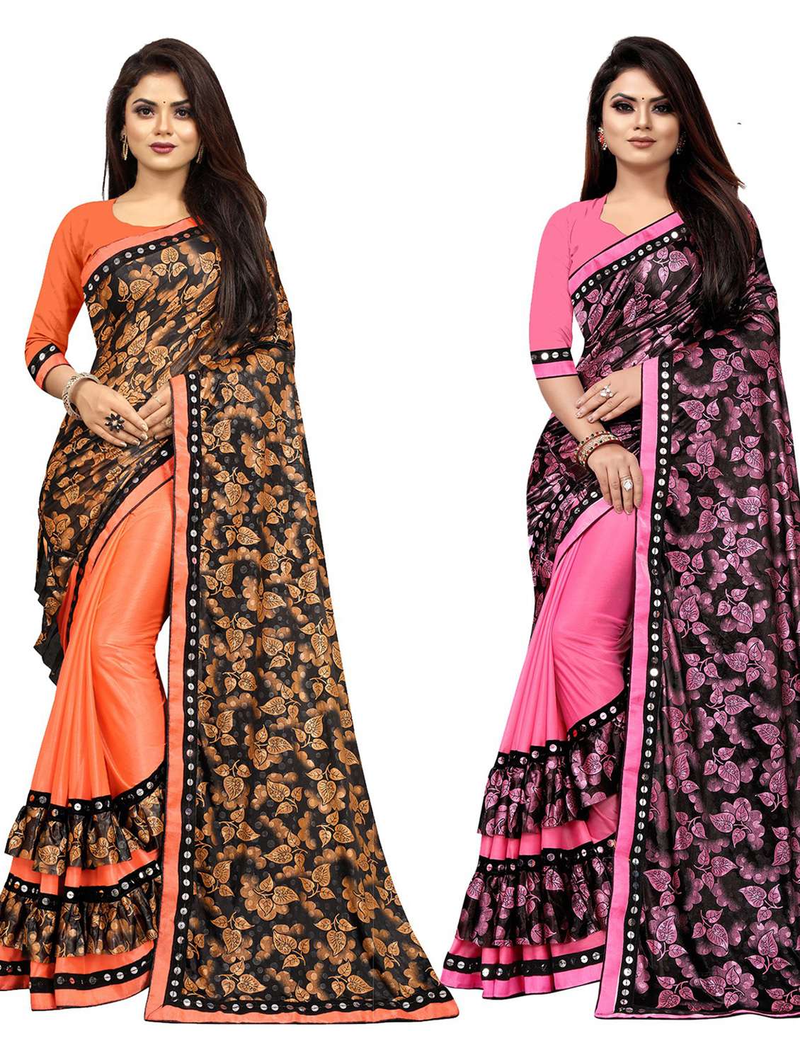 women pack of 2 printed saree with blouse - 20183925 - Zoom Image - 0