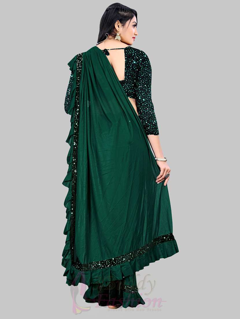 women's solid with work bottle green colored saree with blouse - 20184045 -  Standard Image - 1
