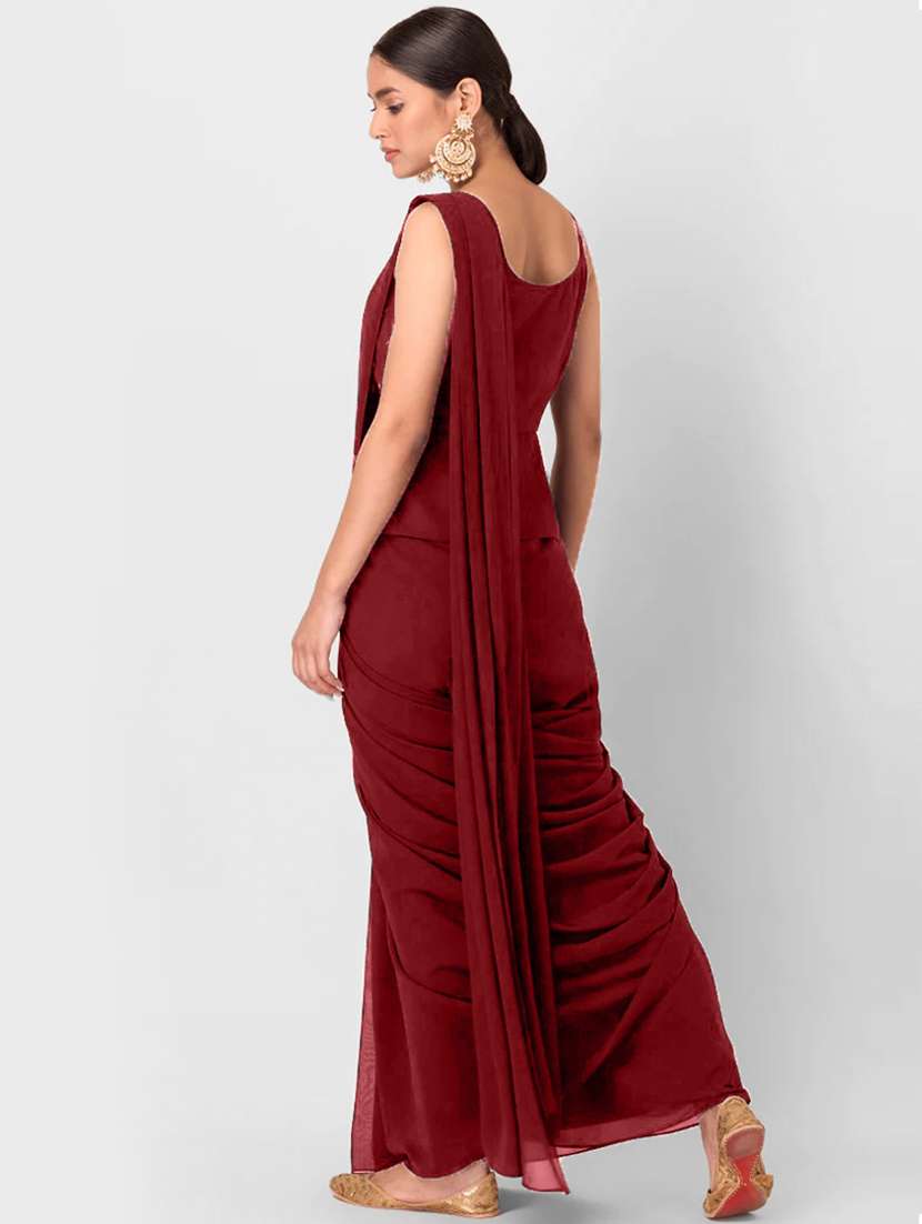 women's solid maroon colored saree with blouse - 20184104 -  Standard Image - 1