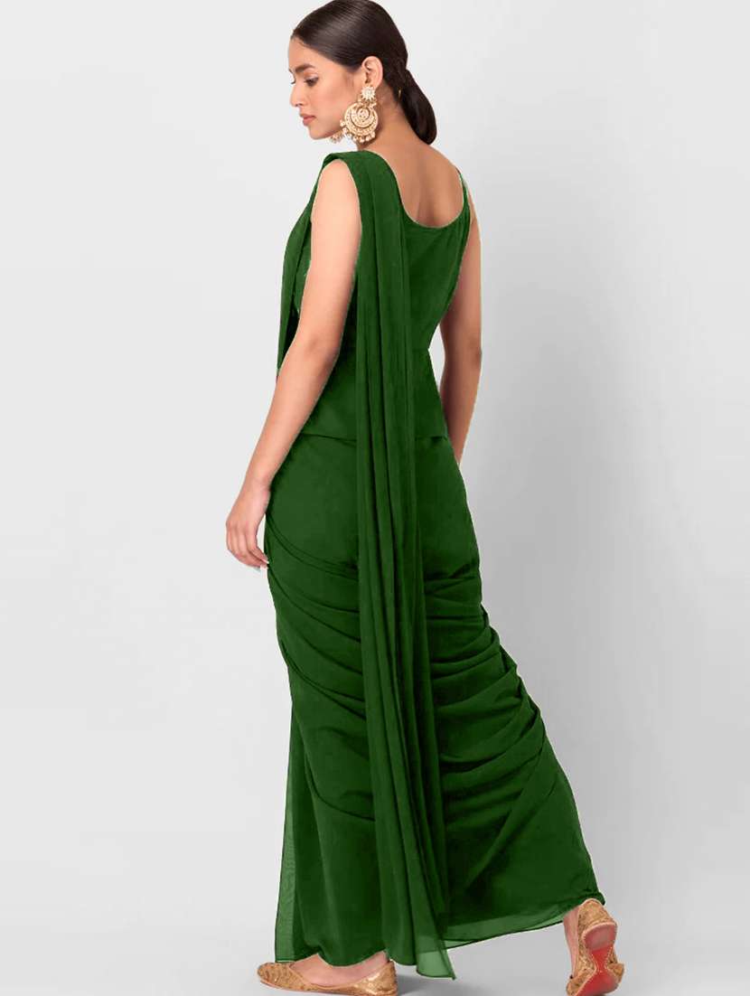 women's solid olive colored saree with blouse - 20184107 -  Standard Image - 1