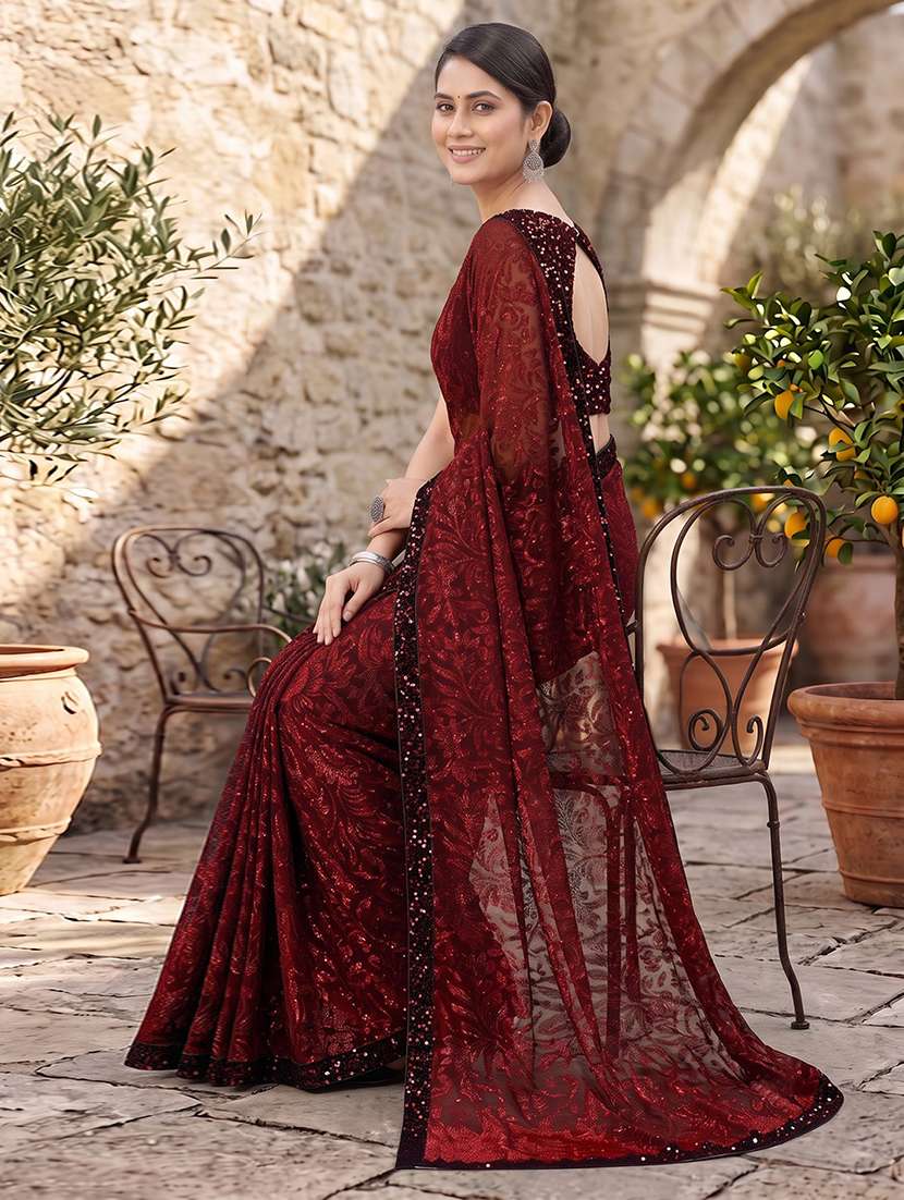 Women's Embroidered Saree With Blouse - 20184122 -  Standard Image - 4