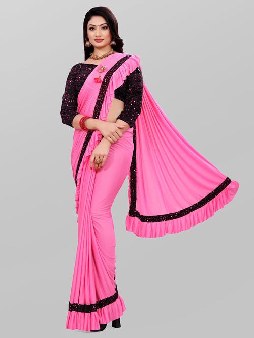 women solid ruffle saree with blouse - 20184140 -  Standard Image - 0