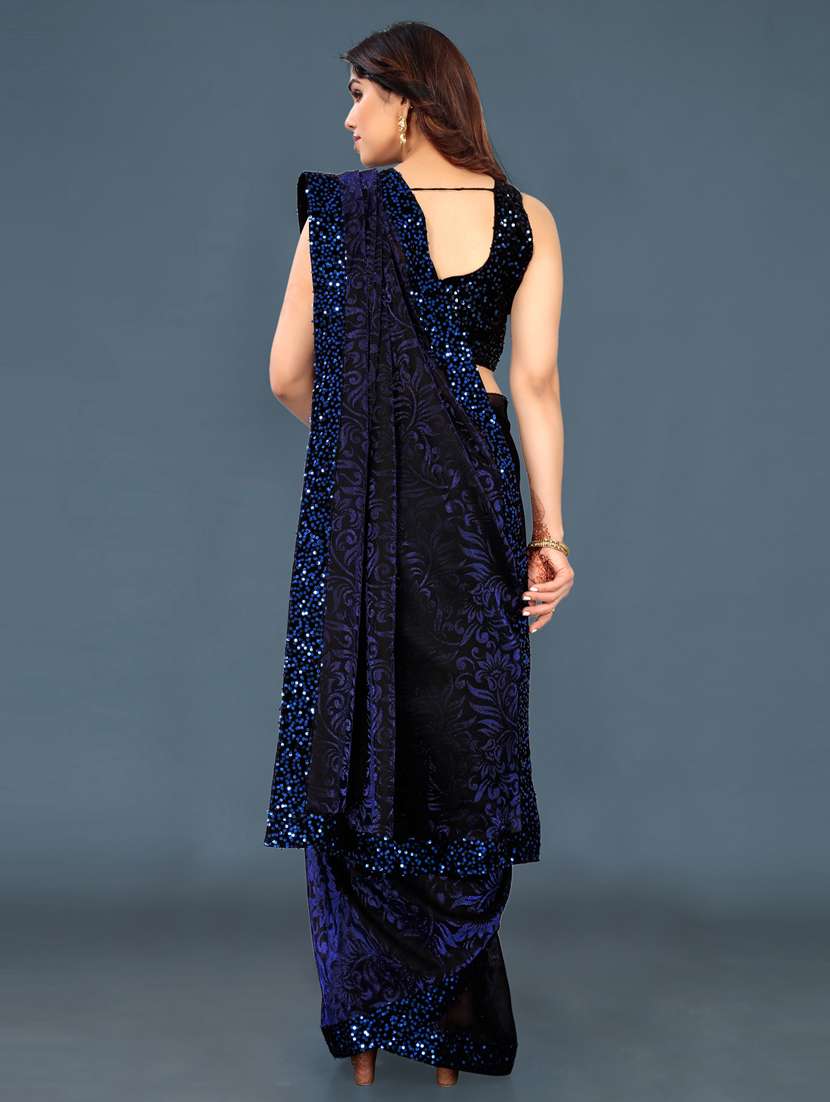 women's self design navy blue colored saree with blouse - 20184146 -  Standard Image - 1