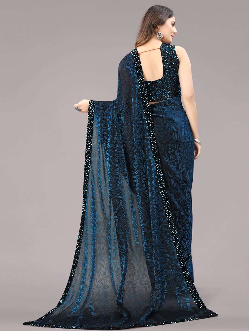 women's printed blue colored saree with blouse - 20184152 -  Standard Image - 1