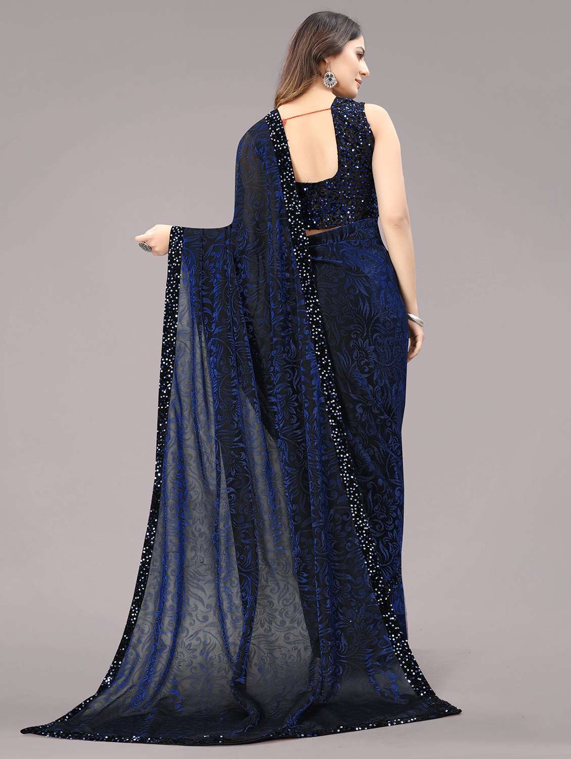 women's printed blue colored saree with blouse - 20184152 -  Standard Image - 1