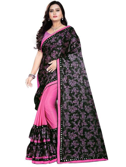 women printed ruffle saree with blouse - 20184160 -  Standard Image - 0