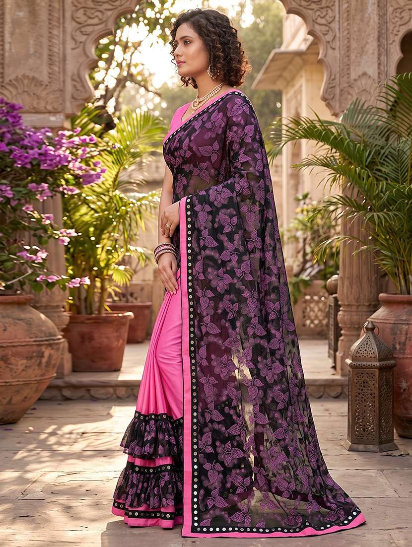 Women Printed Ruffle Saree With Blouse - 20184160 -  Standard Image - 1