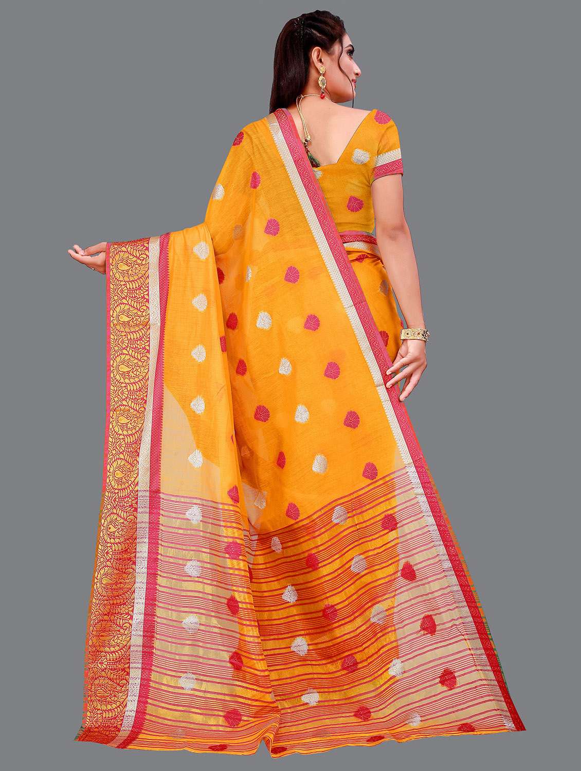 yellow self design woven saree with blouse - 20184173 -  Standard Image - 1