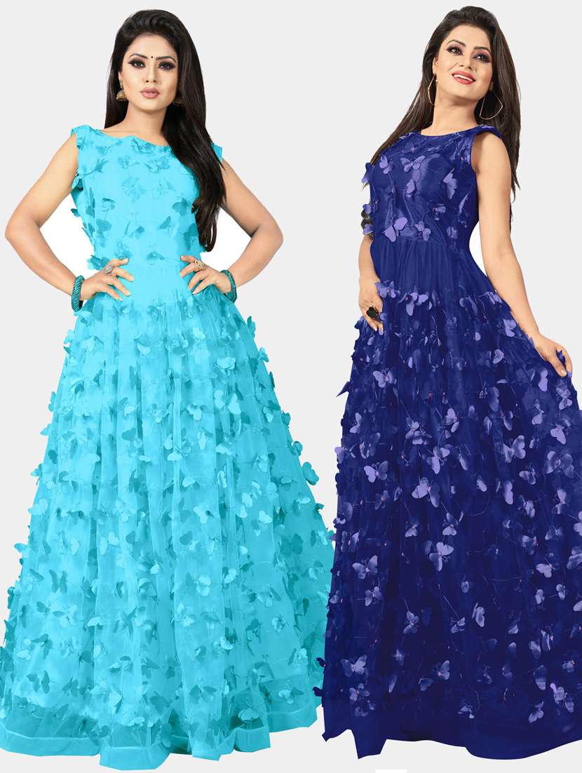 pack of 2 self design semi-stitched gown