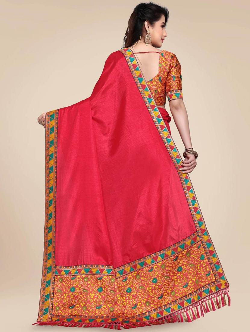 red self design woven saree with blouse - 20184345 - Standard Image - 1