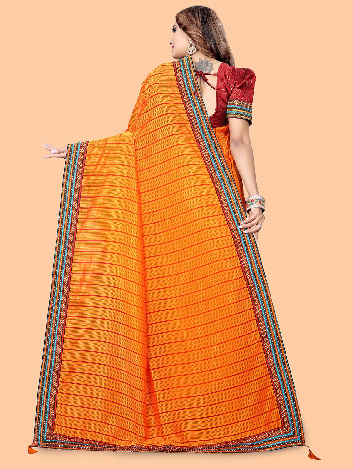 yellow stripes printed saree with blouse - 20184374 - Standard Image - 1