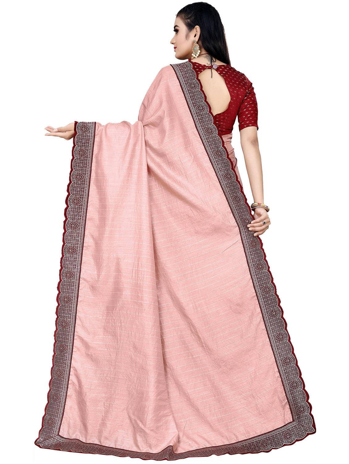 pink self design woven saree with blouse - 20184381 -  Standard Image - 1