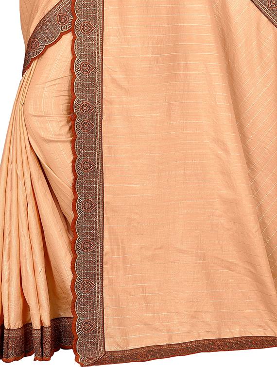 peach self design woven saree with blouse - 20184391 - Standard Image - 4