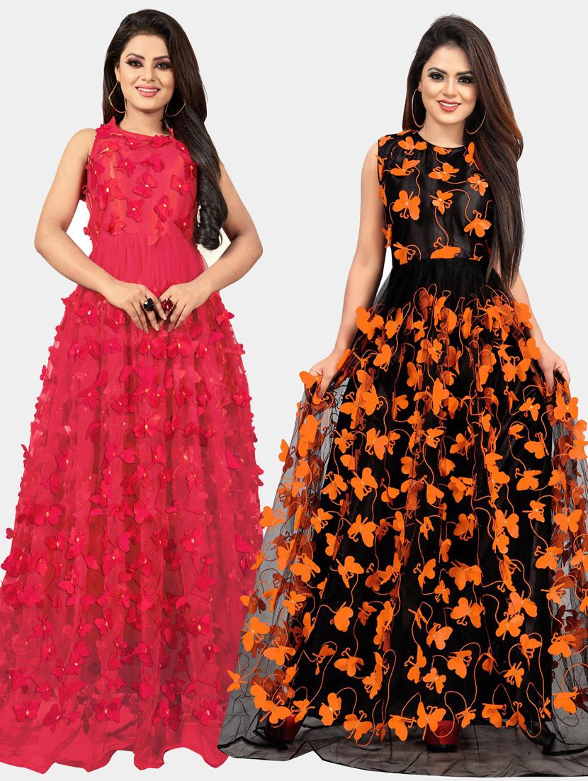 pack of 2 self design semi-stitched gown  - 20184422 -  Zoom Image - 0