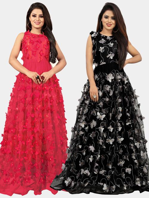 pack of 2 self design semi-stitched gown - 20184423 - Standard Image - 0