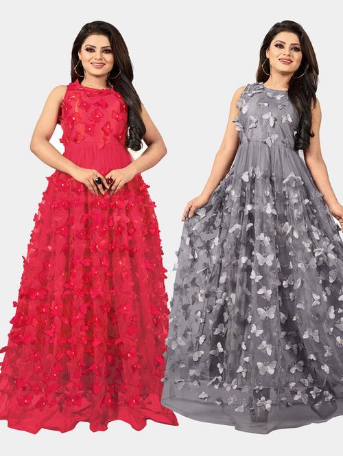 pack of 2 self design semi-stitched gown  - 20184426 -  Standard Image - 0