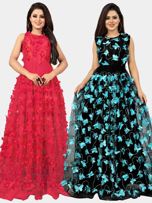 pack of 2 self design semi-stitched gown  - 20184428 -  Standard Image - 0