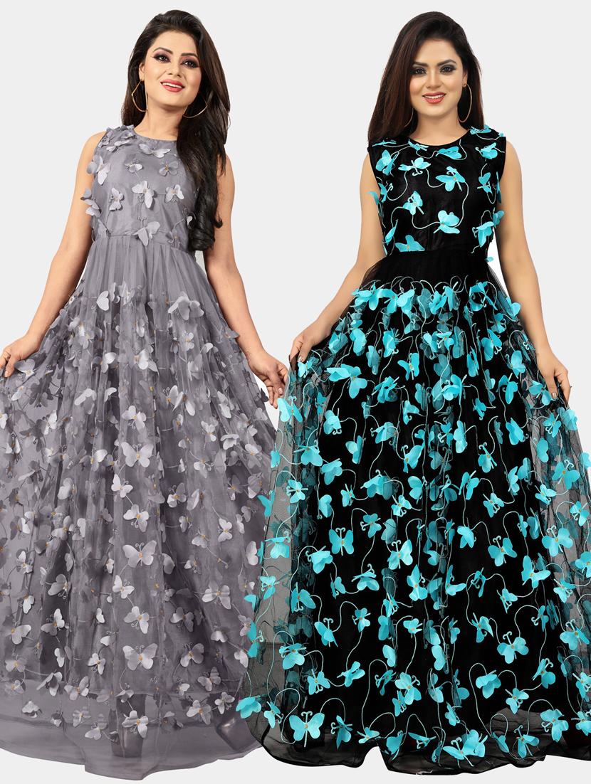 pack of 2 self design a-line gown - 20184432 -  Zoom Image - 0