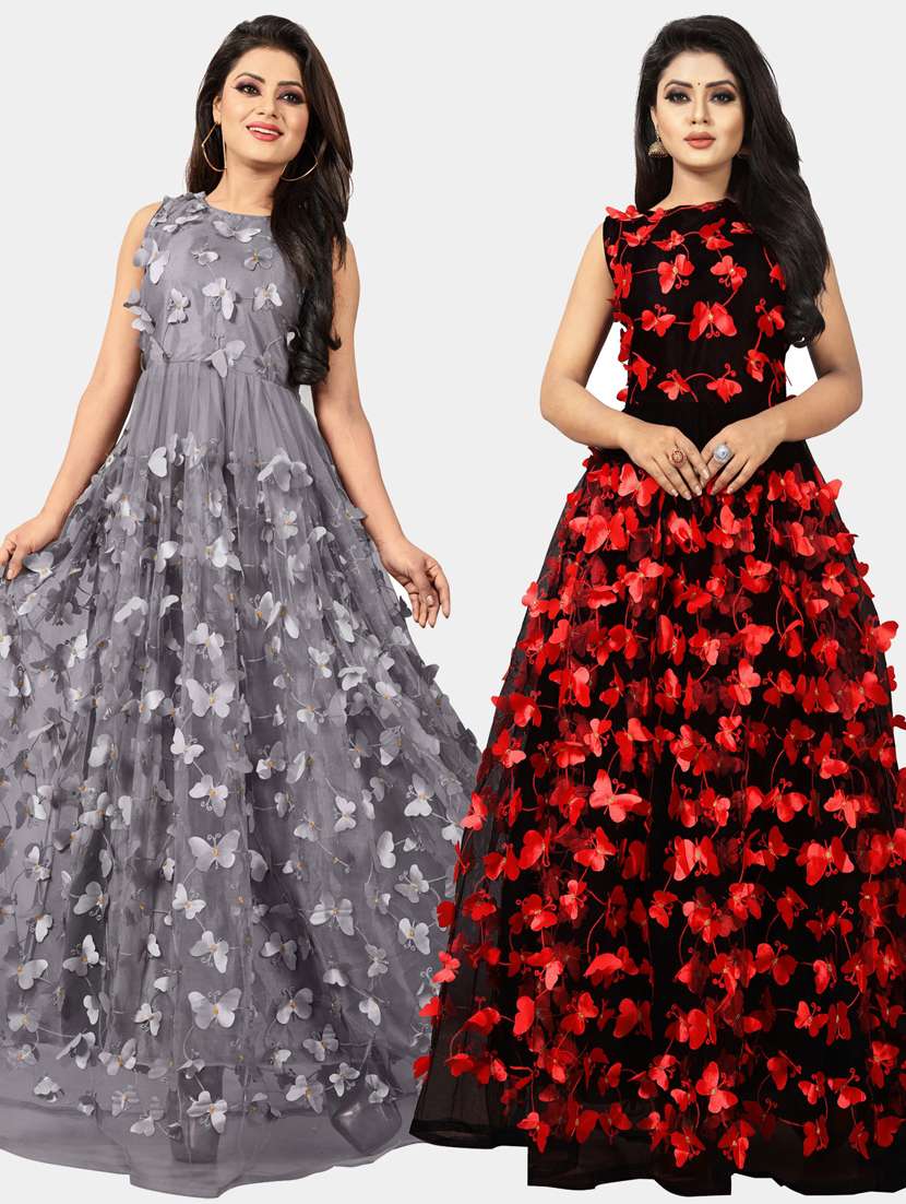 pack of 2 self design a-line gown