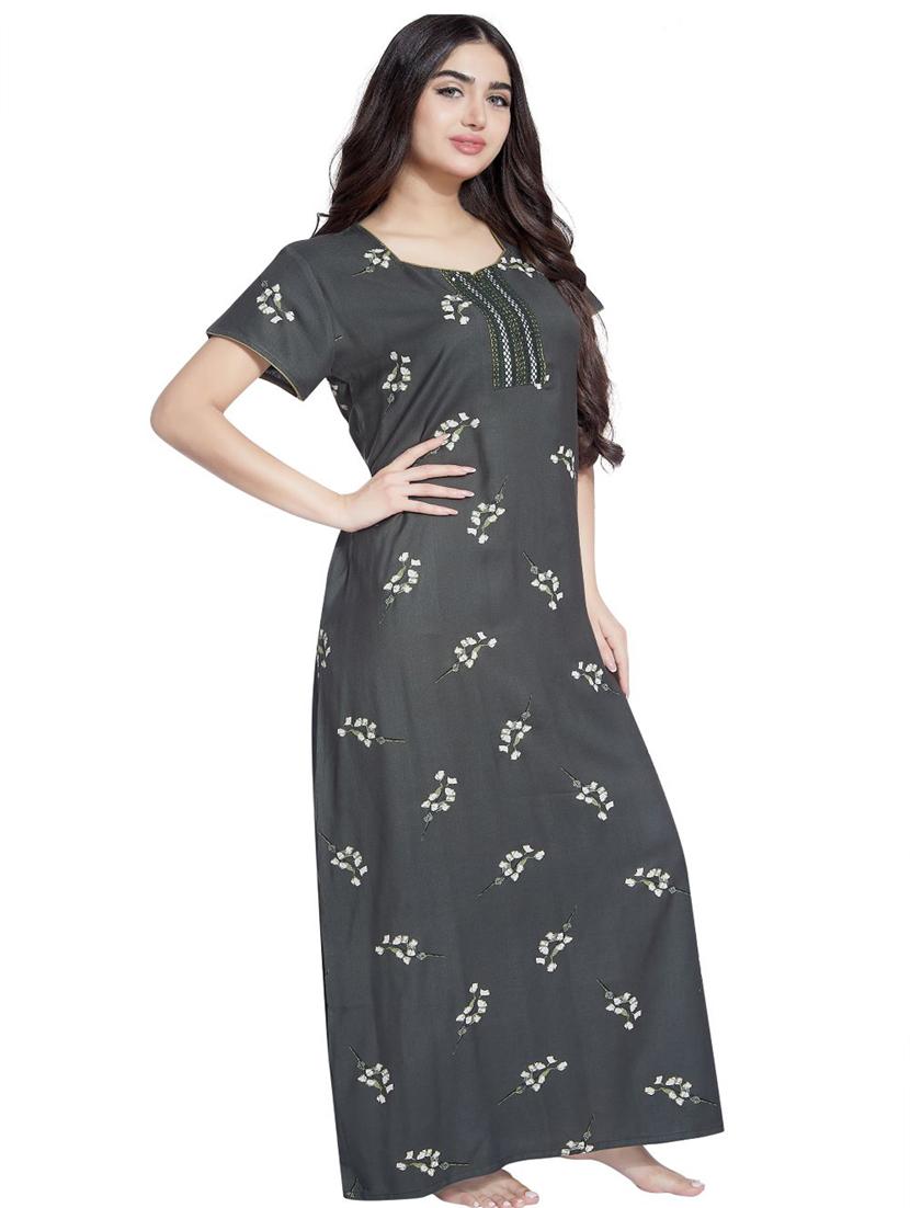 grey floral print short sleeves nighty - 20184552 - Standard Image - 1