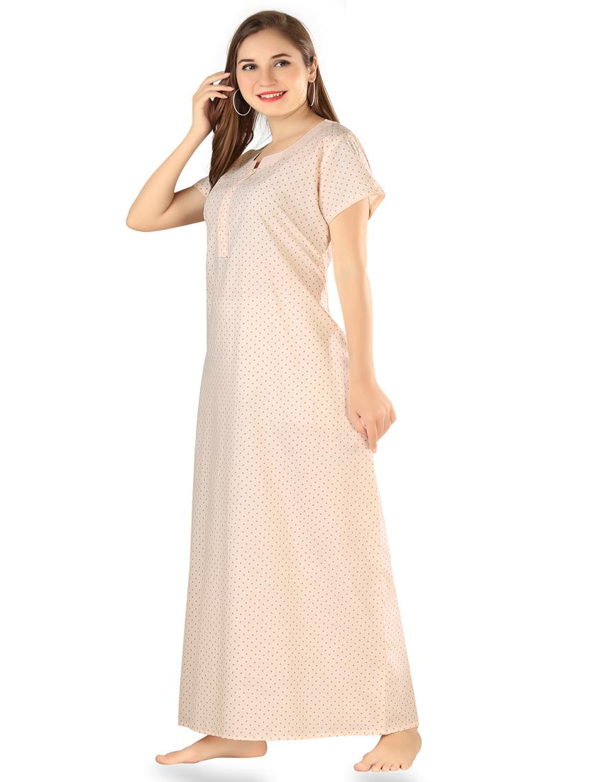 pink printed notch neck short sleeves nighty - 20184573 - Standard Image - 1