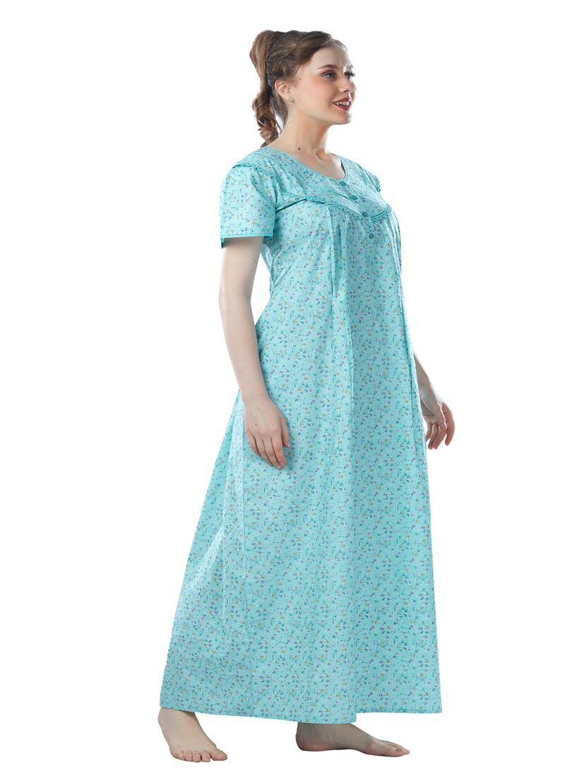 blue florals printed round neck short sleeves nighty - 20184582 - Standard Image - 1