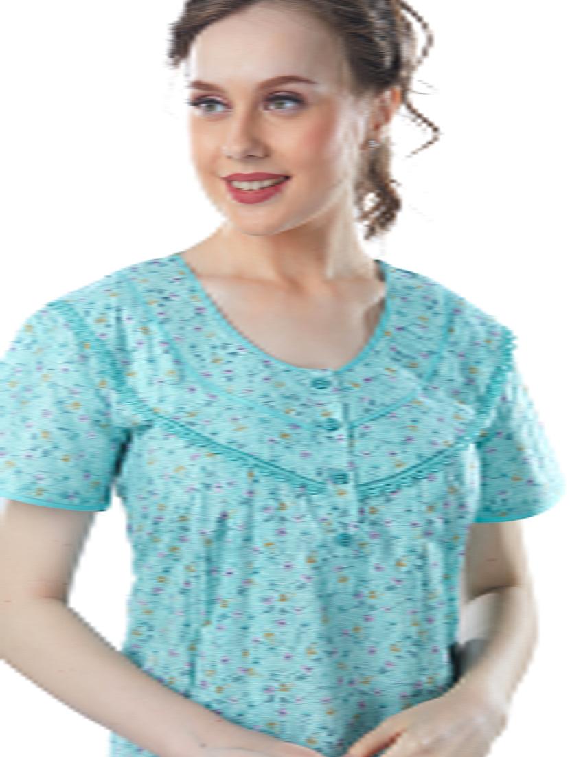 blue florals printed round neck short sleeves nighty - 20184582 - Standard Image - 4