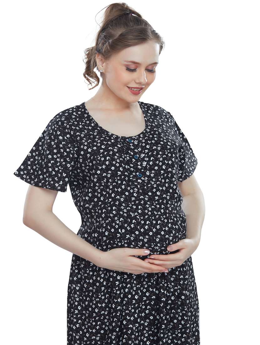 black florl print round neck short sleeves nighty - 20184591 -  Standard Image - 4