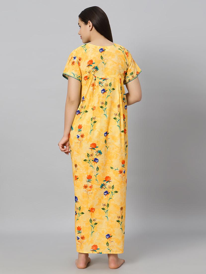 yellow printed round neck short sleeves nighty - 20184672 - Standard Image - 4