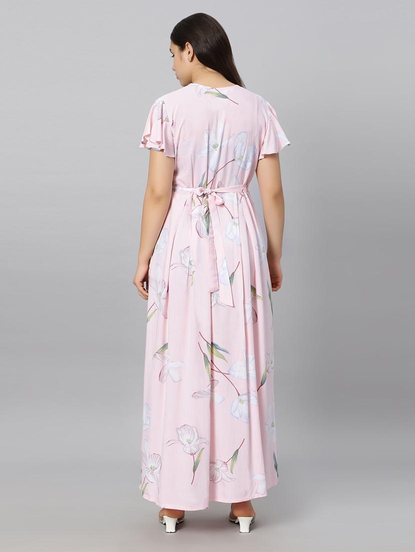 pink printed round neck maternity wear nighty - 20184684 - Standard Image - 4