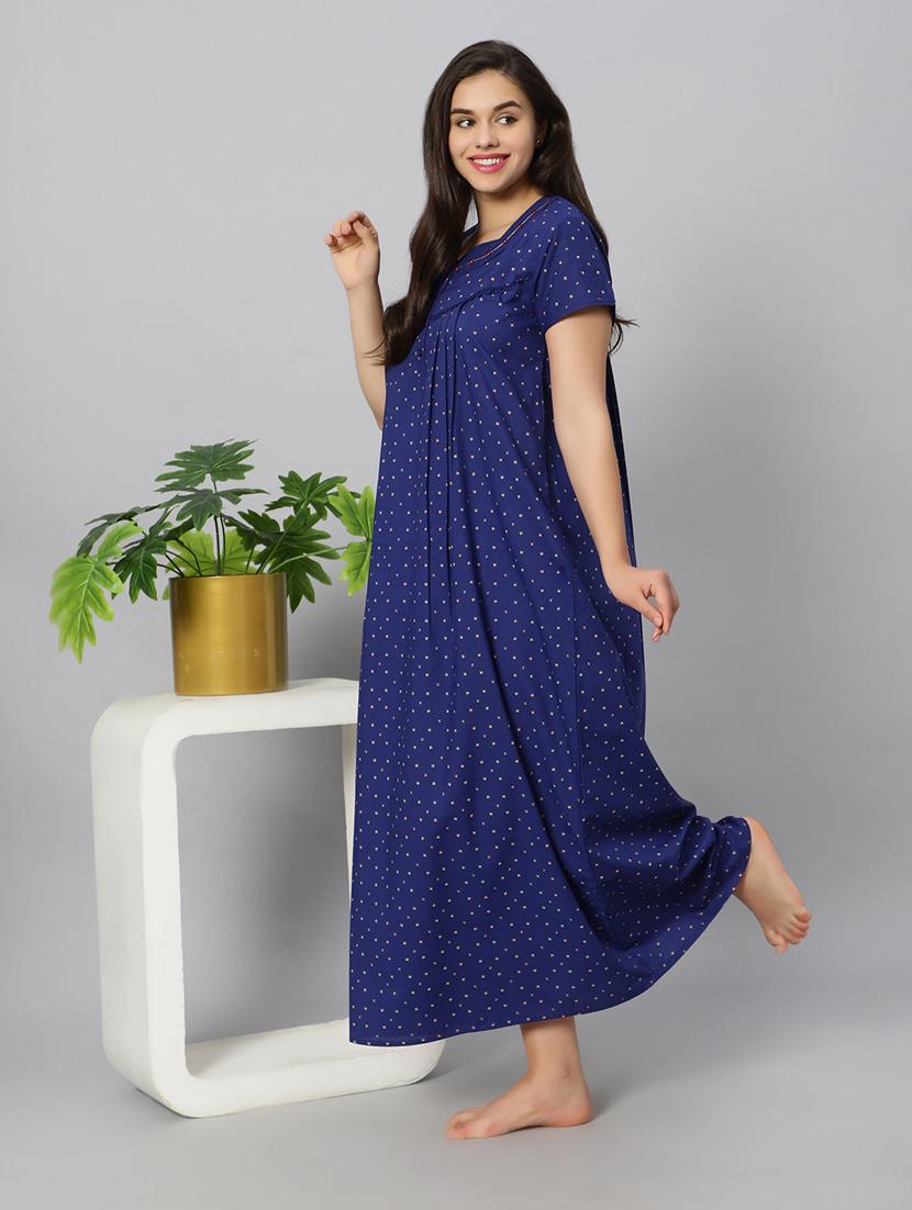blue printed short sleeves nighty - 20184698 -  Standard Image - 1