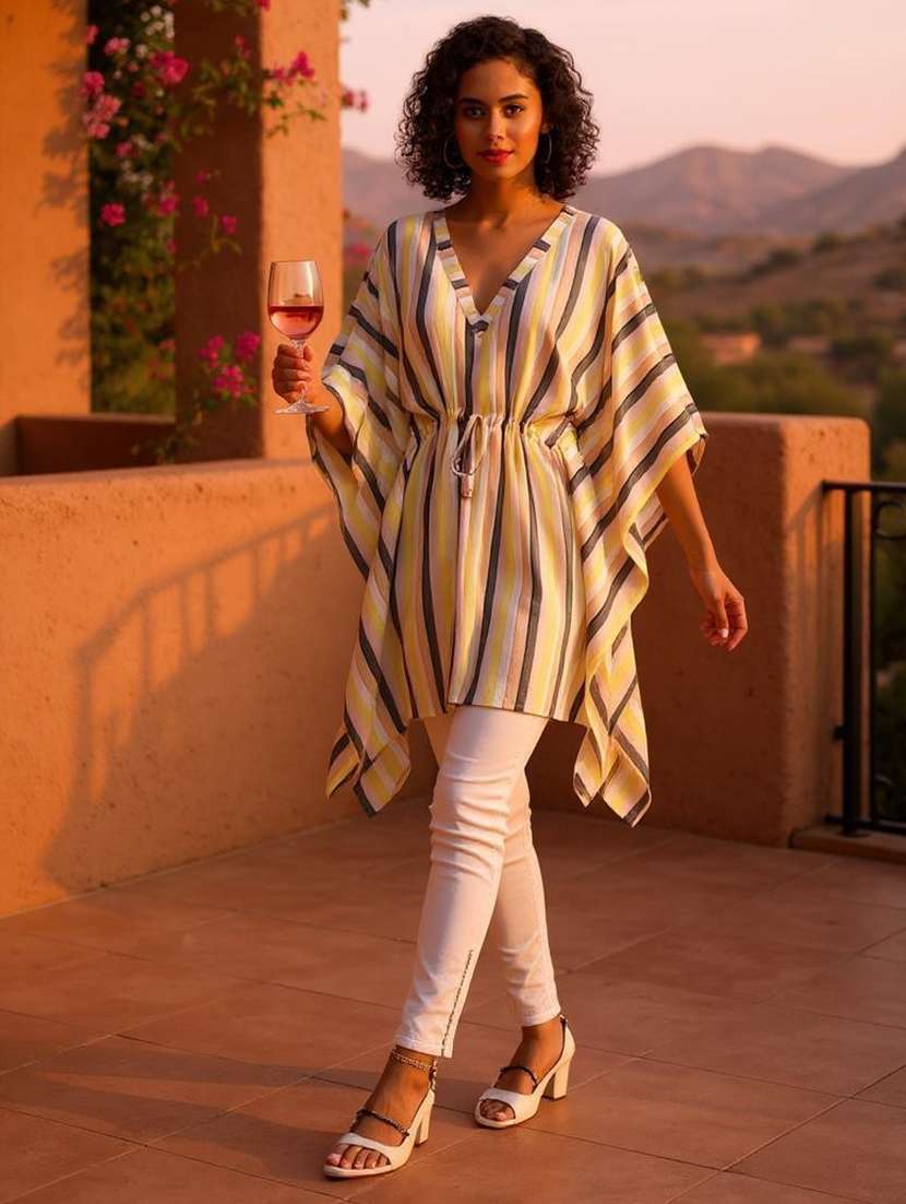 v-neck striped tunic kaftan