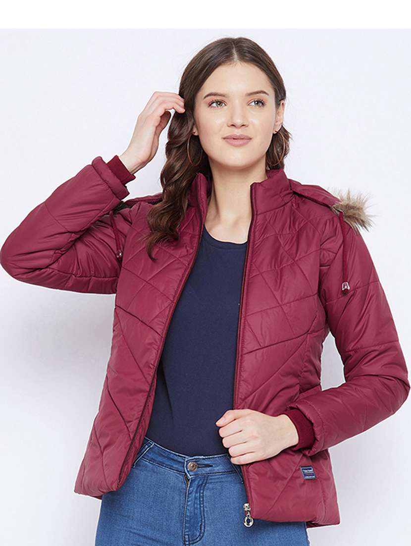 hooded neck solid quilted jacket  - 20184738 -  Standard Image - 1