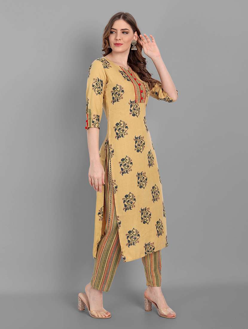 yellow floral printed kurta pant  - 20185143 -  Standard Image - 1