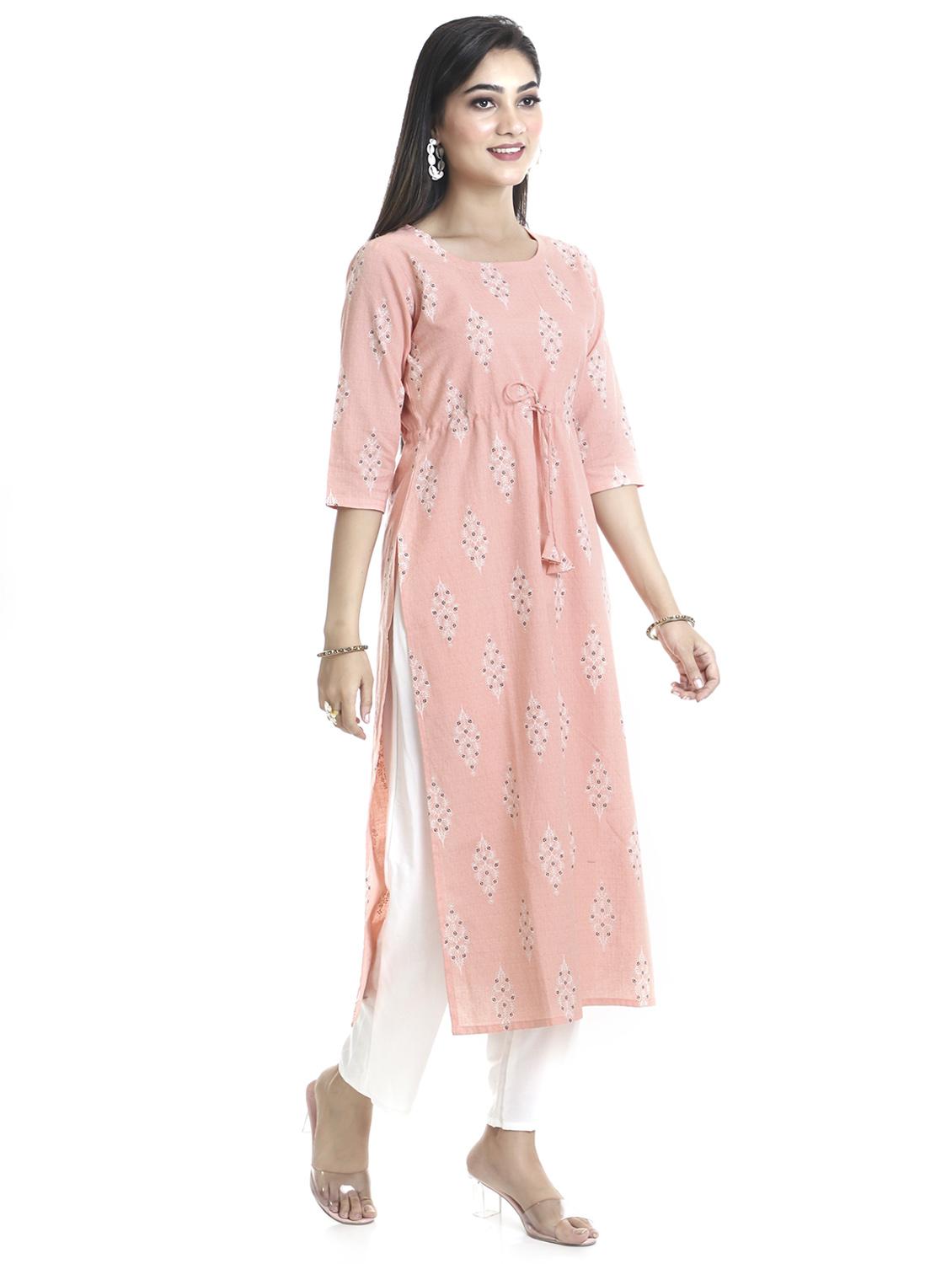 peach cotton blend straight kurta - 20186070 -  Standard Image - 1