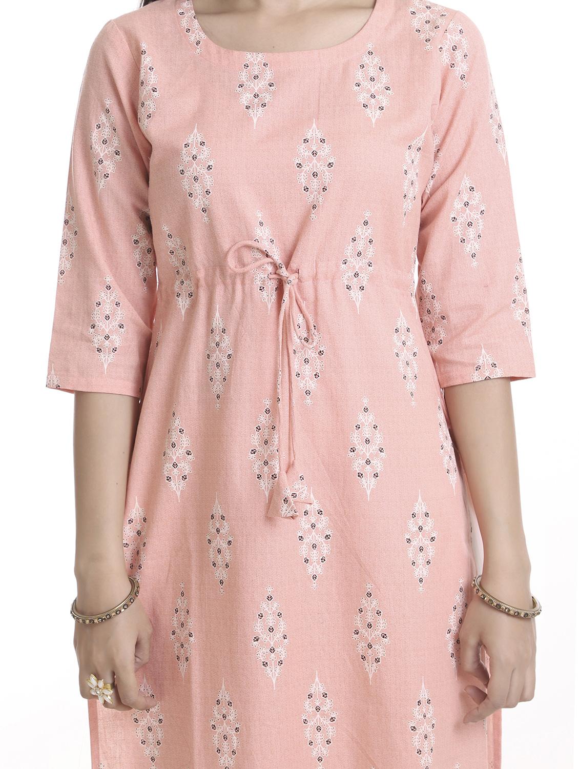peach cotton blend straight kurta - 20186070 - Standard Image - 4