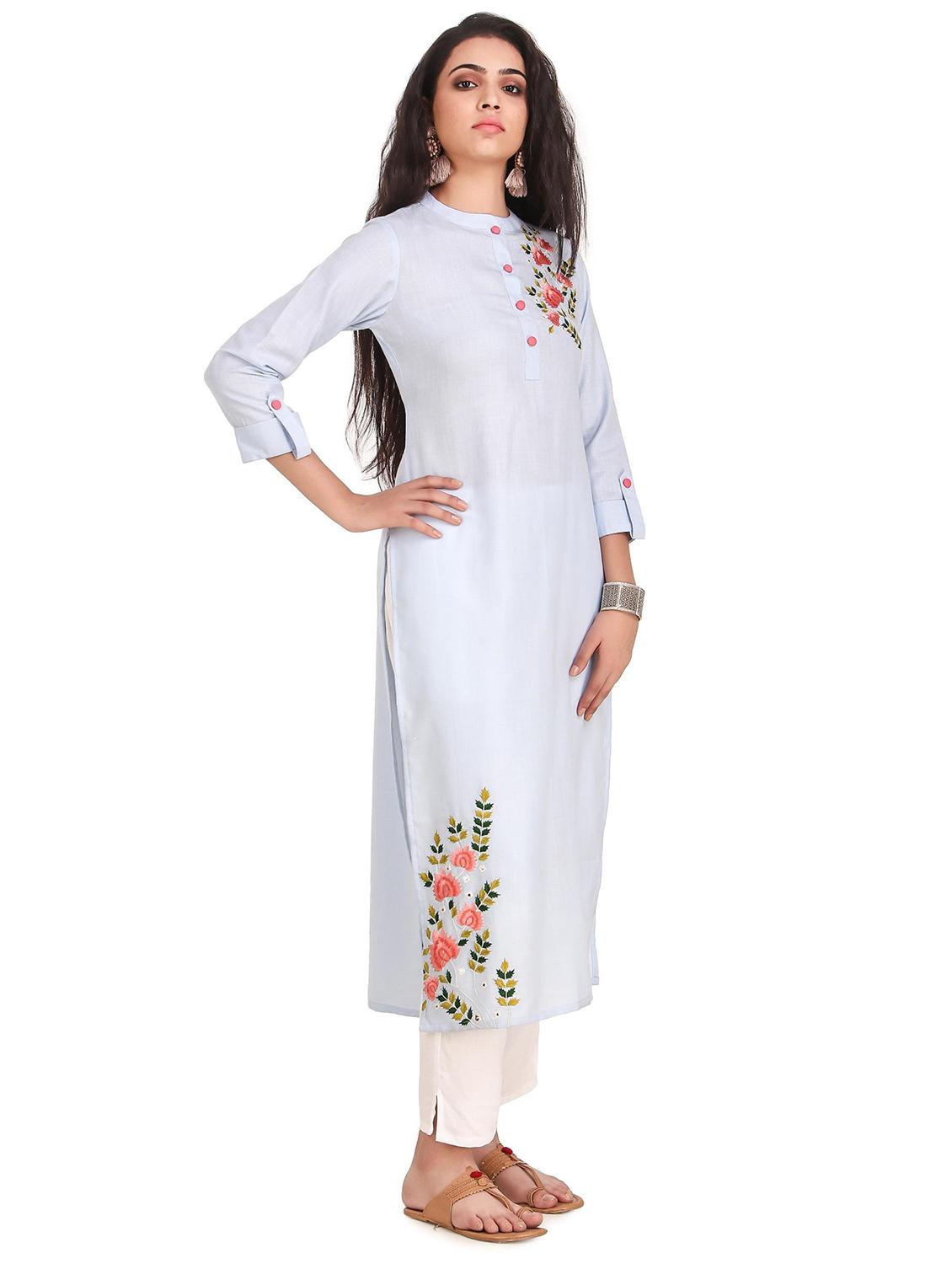 blue cotton straight kurta - 20186146 -  Standard Image - 1